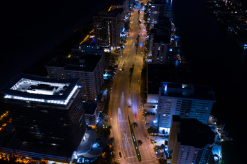 Aerial photo Miami Beach Collins Avenue night long exposure