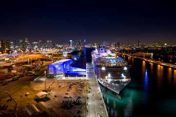 Aerial night photo MS Symphony of the Seas at Port of Miami