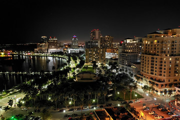 Fototapeta na wymiar Night aerial photo West Palm Beach FL