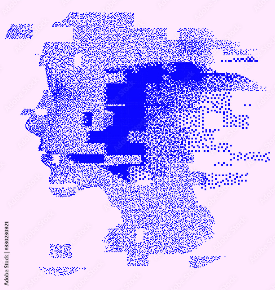 Poster glitched and pixelated wireframe of human head. concept illustration of artificial intelligence, mac