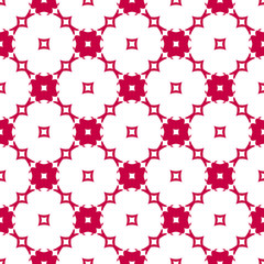 Red and white seamless pattern with floral shapes, mosaic tiles. Elegant geometric ornament, abstract background texture with carved grid, lattice. Decorative repeat design element. - Stock vector
