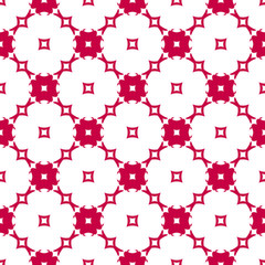 Red and white seamless pattern with floral shapes, mosaic tiles. Elegant geometric ornament, abstract background texture with carved grid, lattice. Decorative repeat design element. - Stock vector