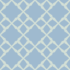Fototapeta premium Vector geometric seamless pattern with diamonds, rhombuses, floral shapes, square grid, net, repeat tiles. Abstract background texture. Elegant design in vintage colors, pale blue and light green