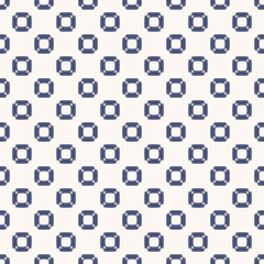 Vector abstract geometric seamless pattern. Simple minimalist texture with small perforated squares, rounded shapes, repeat tiles. Minimal background in deep blue and white color. Decorative design