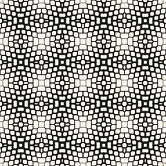 Vector halftone mesh texture. Abstract geometric seamless pattern with gradient transition effect, grid, net, lattice. Ripple surface. Black and white minimal monochrome background. Repeated design