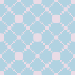 Vector geometric seamless pattern with small squares, grid, net, repeat tiles. Subtle minimalist background in light turquoise and lilac color. Abstract minimal texture. Design for decor, wallpapers