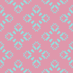 Vector floral minimalist seamless pattern. Simple abstract geometric background with flower silhouettes. Cute ornament texture in vibrant colors, pink and blue. Repeat design for decor, textile, cloth