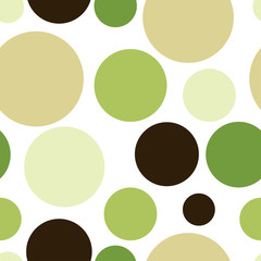 Сircles vector seamless pattern.Festive, merry polka dot background. Uneven texture  for wrapping, wallpaper, textile. Yellow, beige, green, brown rounds.