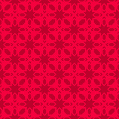 Vector geometric seamless pattern. Abstract red texture with stars, crosses, diamonds, grid. Simple folk style geometrical ornament. Luxury ornate background. Repeat design for decor, print, wallpaper