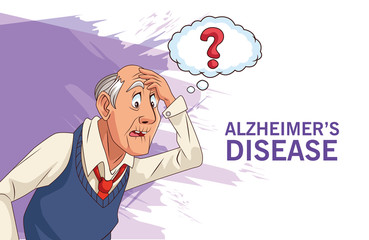 old man patient of alzheimer disease with ask speech bubble