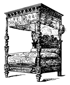 recommend clip art: Renaissance Bedstead, vintage illustration.