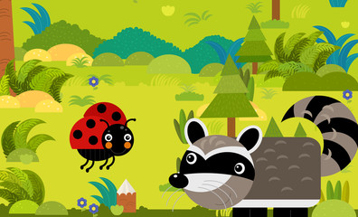 cartoon scene with different european animals in the forest illustration