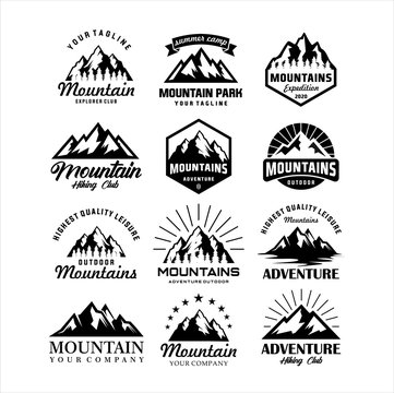 Set of vector mountain and outdoor adventures logo