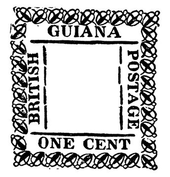 British Guiana One Cent Stamp, 1862, Vintage Illustration