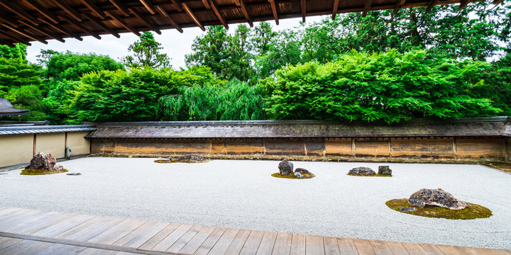 複製/tadashi.N/龍安寺/庭園図/京都/石/風景/布袋屋掛軸HJ-699