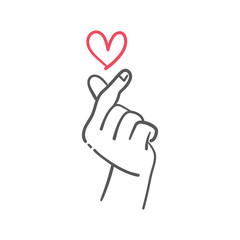 Love finger gesture, korean symbol of love. Asian heart. Illustration doodle.
