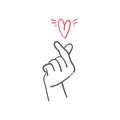 Love finger gesture, korean symbol of love. Asian heart. Illustration doodle.