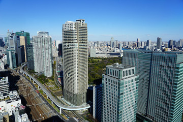 Fototapeta na wymiar 東京　2020年 景色　展望　展望台　俯瞰　遠景　昼間　快晴　青空