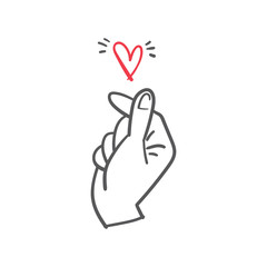 Obraz premium Love finger gesture, korean symbol of love. Asian heart. Illustration doodle.