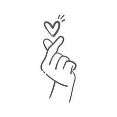 Love finger gesture, korean symbol of love. Asian heart. Illustration doodle.
