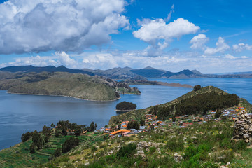Fototapeta na wymiar Island of the Sun (Spanish: Isla del Sol) in Lake Titicaca, Bolivia, South America