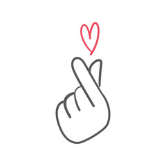 Love finger gesture, korean symbol of love. Asian heart. Illustration doodle.