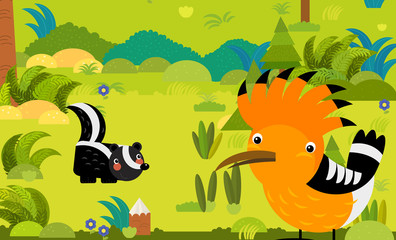 Plakat cartoon scene with different european animals in the forest illustration