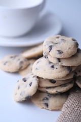 Chocolate chip cookies isolated on white background.