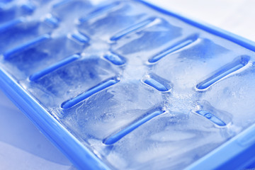 Ice in a Blue Ice Cube Tray