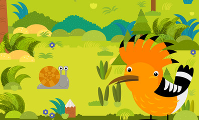 cartoon scene with different european animals in the forest illustration