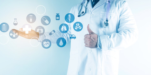  Digital healthcare and network connection on hologram modern virtual screen interface, medical technology and network concept.