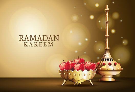 ramadan kareem celebration with golden chalice and apples
