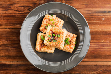 Asian food grilled tofu and soy sauce