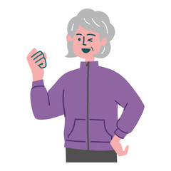 シニア　女性　スポーツウェア　ガッツポーズ