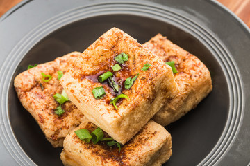 Asian food grilled tofu and soy sauce