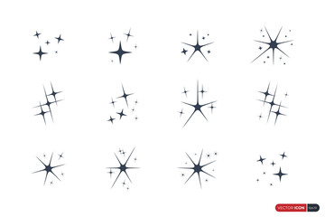 Sparkle Star Icons Set isolated on white background. Flat Vector Icon Design Template Elements
