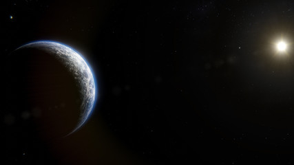 Naklejka premium Habitable Earth Like Alien Exoplanet Within Solar System in Space