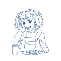 Little girl eat breakfast.