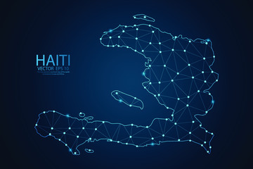 Abstract mash line and point scales on dark background with map of Haiti. Wire frame 3D mesh polygonal network line, design sphere, dot and structure. Vector illustration eps 10.