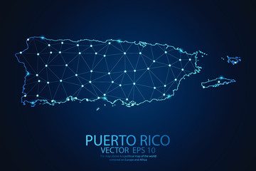 Abstract mash line and point scales on dark background with map of Puerto rico. Wire frame 3D mesh polygonal network line, design sphere, dot and structure. Vector illustration eps 10.