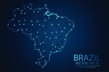 Abstract Mash line and point scales on dark background with map of Brazil. Wire frame 3D mesh polygonal network line, design sphere, dot and structure. Vector illustration eps 10.