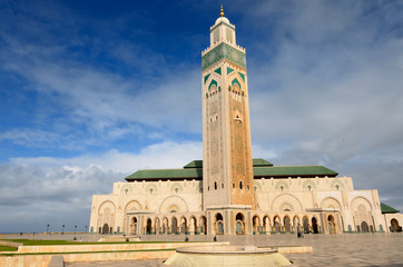 Fototapeta premium Huge Hassan II Mosque with worlds tallest minaret in Casablanca Morocco