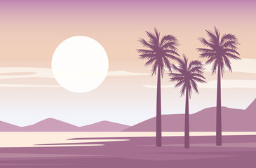 beautiful seascape with palms scene