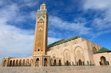 Fototapeta na wymiar Wide angle view of Hassan II Mosque in Casablanca Morocco