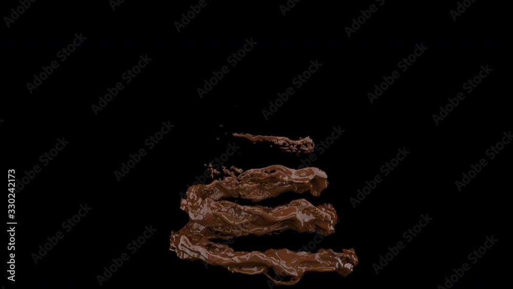 Wall mural close up chocolate movement follow tree shape on black background. 3d animation, 4k. include alpha c
