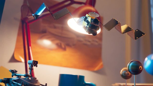 Teenager room full of items refers to astronomy and science - fiction issues
