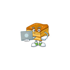 smart student of baklava using a laptop