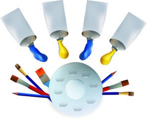 Realistic Painting Tools Icon Set Isolated on White Background