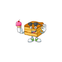 cartoon character of baklava enjoying an ice cream
