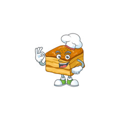 A picture of baklava cartoon character wearing white chef hat